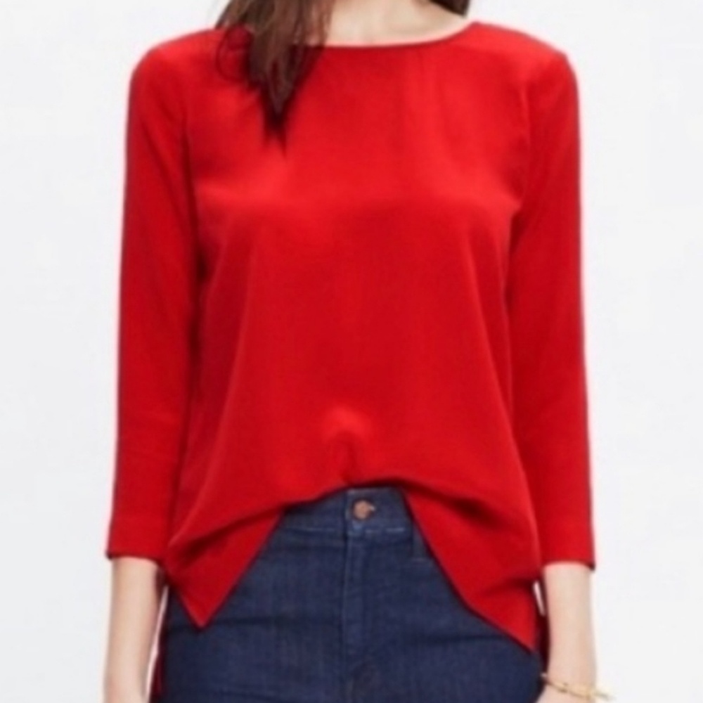 Madewell Retrospect Solid Red 100% Silk Blouse Szs - image 8